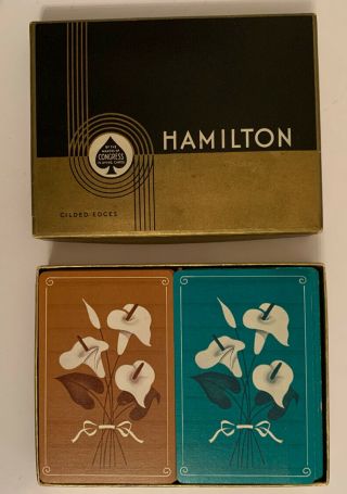 Vintage Hamilton Congress Bridge Playing Cards 2 Decks Box Complete 1935