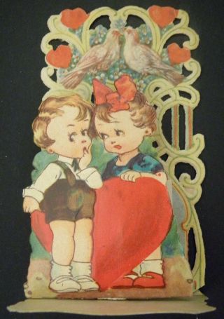 Vintage Valentine Card Pop Up Die Cut A Friendly Valentine Cute Couple Red Heart