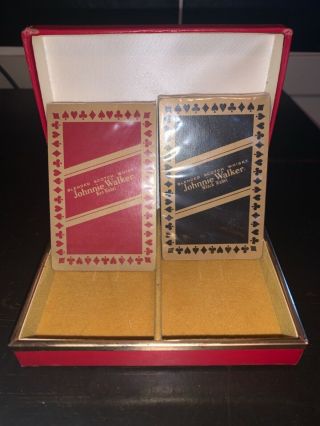 Vintage Johnnie Walker Whiskey Double Deck Playing Cards With Case