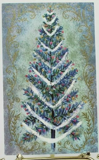Gibson Christmas Gems Tree W/ Faux Gold Detail Embossed Card,  1960 Postmark