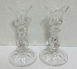 Set Of 2 Vintage Crystal Glass Candlestick Candle Holders 5.  5” Tall