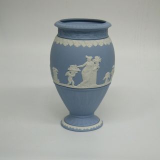 Wedgwood White On Portland Blue Terpsichore Vase 8 " Made In U.  K