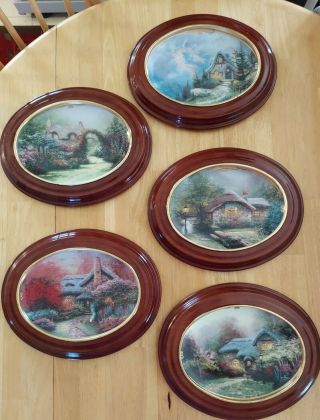 Kinkade Oval Plates - 5 Scenes Of Serenity With Frames