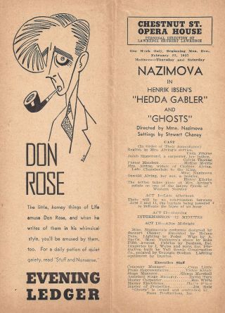 Alla Nazimova " Ghosts " Henrik Ibsen / Harry Ellerbe 1937 Philadelphia Program