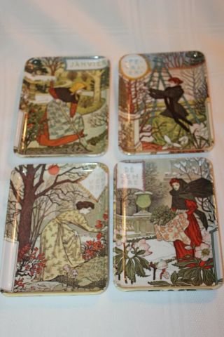 Vintage Set Of 4 Decorative Crafts Inc Months Melamine Trays Made In Italy