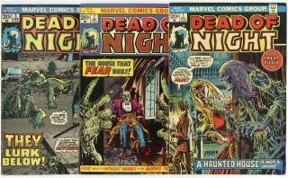 Dead Of Night 1,  2,  3,  5,  6,  9,  10 Avg.  Fn - 5.  5 Marvel 1973