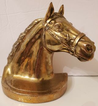 Heavy Vintage Metal Brass Plated Horse Head Bookend