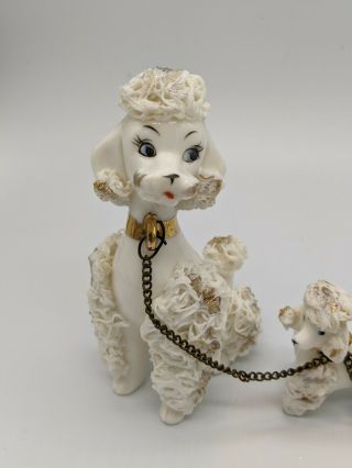 Vintage Japan White Spaghetti Poodle With 2 Puppies On Chain 2