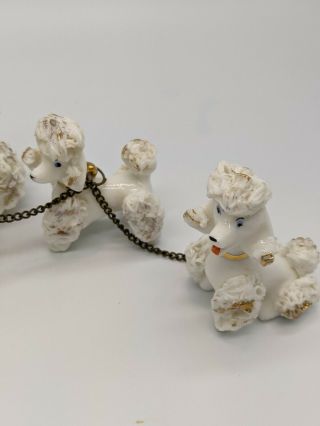 Vintage Japan White Spaghetti Poodle With 2 Puppies On Chain 3