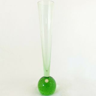 Vtg Mid Century Modern Green Art Glass Vase Controlled Bubble Ball Bud Vase
