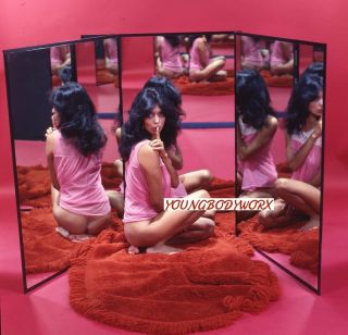2) Vintage 2.  25 Transparency Nude Exotic Model Kneeling,  Long Black Hair