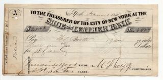 1857 Check Issued To Police Signed By York City Mayor Fernando Wood
