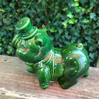 6 " Vintage Midcentury Green Ceramic Banker Pig Toothpick Hors D 