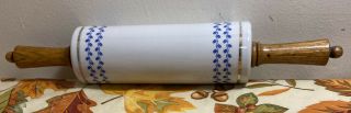 Vintage Ceramic Rolling Pin Blue And White Country Deer Track/ Nuts Design