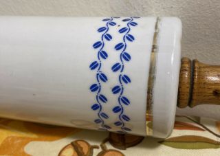 Vintage CERAMIC ROLLING PIN Blue and White COUNTRY Deer Track/ Nuts Design 2