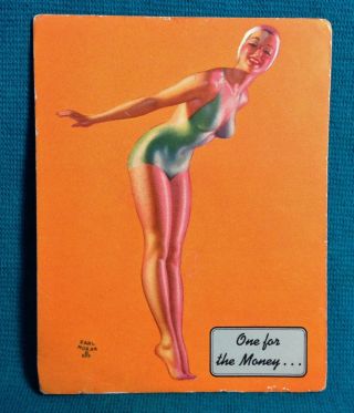 Pinup Girl 1940s Blotter Card Earl Moran One For The Money Swimsuit Model Art