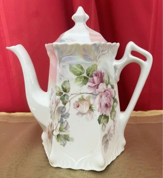 Vintage 3 Piece Porcelain Tea Set Garden Roses GERMANY Pot Sugar Bowl Creamer 2