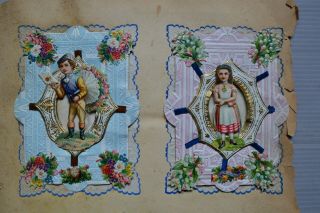 VICTORIAN SCRAP BOOK PAGE - 2 EARLY DIE - CUT FOLD - OUT VALENTINE ' S DAY CARDS 2