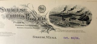 1906 Syracuse Chilled Plow Co.  Farm Letterhead Advertising - Syracuse - York