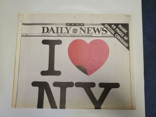 York Daily News 9/19/01 9/11 " I Love Ny " Sept 19,  2001 Newspaper