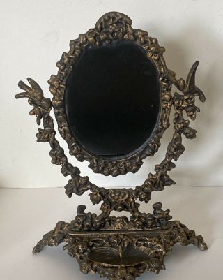 Vintage Metal Victorian Style Mirror Swivel Vanity Table Top Dresser Ornate