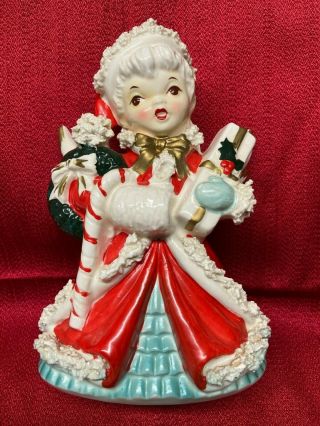 Vtg Napco Christmas Angel Girl Figurine Planter Ax1699 Spaghetti Trim 1956 Japan