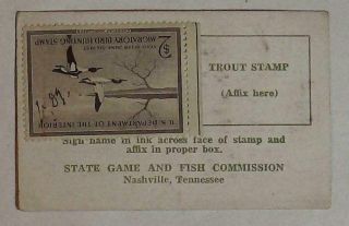 1957 Tennessee TN Hunting & Fishing License with Federal Duck Stamp TWRA a 2