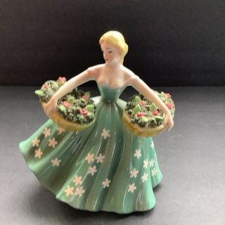 Vintage 1950’s Planter Busty Woman With Flower Baskets Made In Japan Handpaint