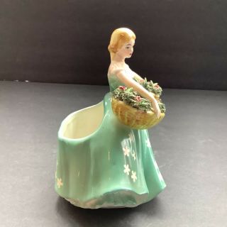 Vintage 1950’s Planter Busty Woman with Flower Baskets Made in Japan Handpaint 3