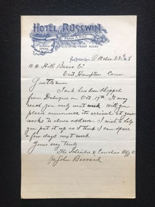 Antique 1898 Britain Connecticut Russwin Letter With Graphic Letter Head