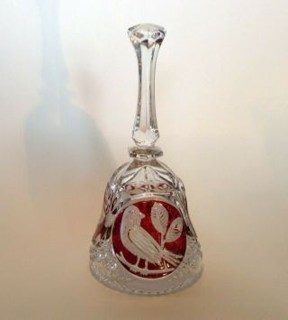 Hofbauer Byrdes 7 7/8 Inch Crystal Bell - Clear And Red Glass - Germany