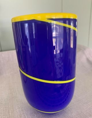 Vintage Signed 5 1/2 " Rosenthal Studio Linie Line Blue / Yellow Art - Glass Vase