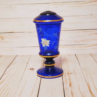 Vintage Bohemian Cobalt Blue Gold Murano Style Art Glass Apothecary Jar Vase