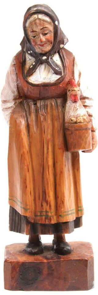 Vintage Anri Carved Wooden Figure Old Peasant Woman Forrest Wood Carving Italy