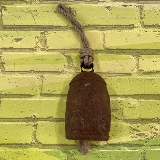 Vintage Antique Metal Artisanal Cow Bell With Wooden Clapper