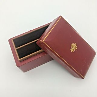Vintage Red Leather 2 Deck Playing Card Box Gold Accents Made In Italy