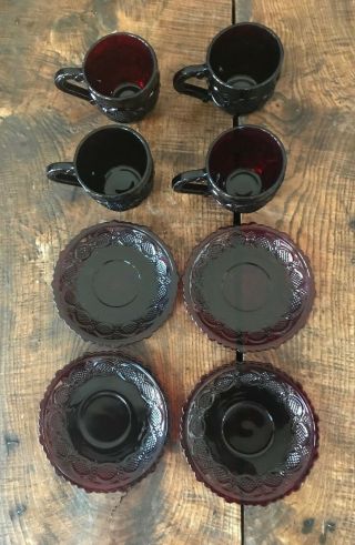 Vintage Avon 1876 Cape Cod Ruby Set of 4 Coffee/Tea Cups and Saucers 3