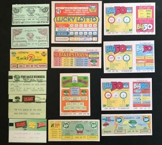 Pennsylvania Vintage Paper Colorful Lottery Tickets,  Issued 1970s 14 Diff
