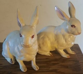 2 Cute Vintage Lefton Porcelain Rabbits Bunny Figurines H880 Red Tags