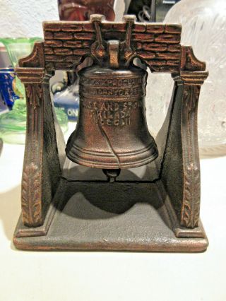 Set Vintage Cast Iron Metal Liberty Bell Bookends With Copper Bronze Finish Ca