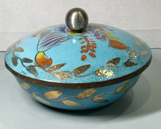 Vintage California Cloisonné Hand Decorated Enamel On Copper Covered Dish