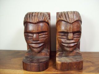 Vintage Wooden Hand Carved Bora Bora Book Ends