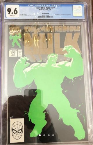 Incredible Hulk 377 Second 2nd Printing Cgc 9.  6 White Pages Marvel 1/91