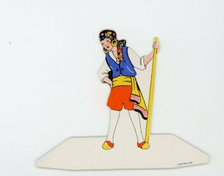 Vintage Diecut Bridge Tally Place Card,  Girl In Colorful Clothing.