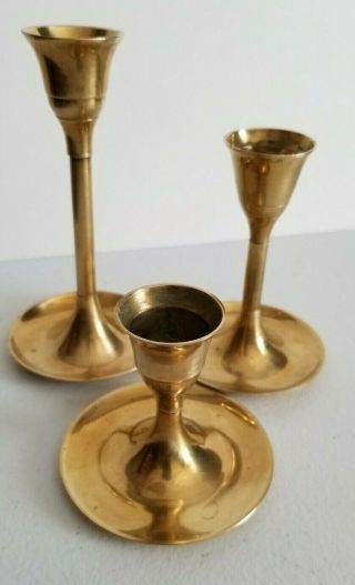 Vintage Brass Candlestick Holders - Set Of Three - 5 ",  4 ",  3 " Tall Made In India