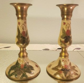 Vintage Hand Made Solid Brass 6 Inch Candlesticks Set Of 2 Made In India