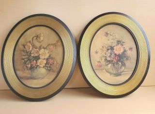 Vintage Style Oval Framed Pictures Of Flowers Wall Hanging Photos