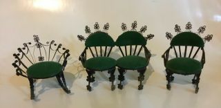 Vintage Tin Can Doll Furniture Folk Tramp Art Love Seat,  Chair,  Rocker
