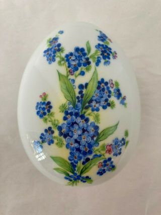Limoges France Porcelain Egg Shape Trinket Box Blue Pink Forget Me Not Flowers