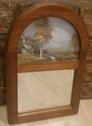 Vintage Oil Painting Top Mirror Wall Hanging 13 " × 9 " Wood Frame
